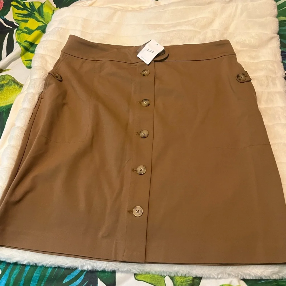 NWT J. Jill M Brown Acorn Fall Preppy Ponte Button Accent Work Office Skirt City